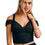 Anthropologie ANTHRO MAEVE TWIST FRONT LINEN CROPPED SMOCKED GOTH BLACK TOP M Photo 0