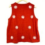 Loft XL Embroidered Sleeveless Top Floral Daisy Orange Summer Spring Vaca Beach Photo 2