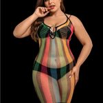Plus Size Sexy Lingerie Dress ‎ Rainbow Striped Ring Decor Halter Neck Slim Fit Photo 5