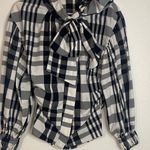 ZARA  Black and White Plaid Blouse with Bow Photo 3