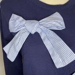 Halogen  Womens Sz Small Bow Top Sweatshirt Navy Long Sleeve Crew Neck Photo 2