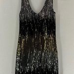Glam Hearts V Neck Mini Pencil Sequence Dress Womens Medium Black Gold Photo 5