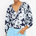 Loft Peony Garden Ruffle tie neck Ruffled Sleeve Blouse polka dot floral size S Photo 0