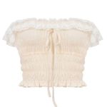 Cream White Lace Ribbon Bow French Romantic Cottagecore Ballet Crop Top Photo 5