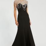 Mac Duggal  11775 Black Draped Pearl Beaded Mermaid Gown Dress Photo 0