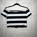 TRICKZ N TREATZ Black White Stripe Off Shoulder Crop Top Shirt Womens L Size L Photo 2