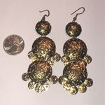 Brass Tone Aged Gold Tone Textured Dangle Retro Boho Earrings Photo 3
