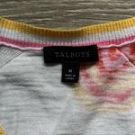 Talbots  100% Cotton Lightweight White Pink Orange Floral V Neck Sweater Size M Photo 2