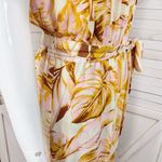 June & Hudson Tropical Print Belted Wide Leg Jumpsuit Pink Yellow Medium Photo 5