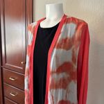 Chico's  Orange and White Watercolor Print Cardigan 2 12 L Large Photo 1