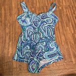 Maxine of Hollywood Vintage Retro ‎ Blue Paisley Dot One Piece Ruched Swimsuit 16 Photo 1