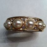 Vintage Chunky Gold Tone Rhinestone & Faux Pearl Statement Clamper Bracelet Photo 1