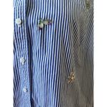 Talbots Blue & White Pin Stripe Rhinestone Bug & Flower Button Down Photo 1