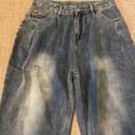 Boutique Medium Denim Wash High Waist Pleated Wide Leg Jeans Photo 1