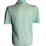 Vintage Button Up Pleated Blouse 6 Blue Striped Slightly Sheer Short Sleeve Photo 3