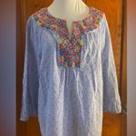 Talbots  Floral Embroidered Blue Top, 100% Cotton Photo 0