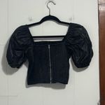 Vestique ‎ Black Puff Sleeve faux leather cropped smock Blouse medium Photo 3
