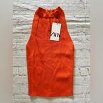 ZARA NWT Cut-out Square Neck Fitted Stretch Vibrant Orange Dress Tank Top Small Photo 2