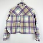 BLANK NYC Plaid Cropped Shacket Jacket Coat Relaxed Neutral Fleece Revolve M Photo 3