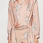 ZARA cat print silky ‘fashion pajama’ blogger favorite blouse top, size small Photo 0