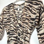 H&M Animal Print Maxi Dress M Beige Zebra Balloon Sleeve Lined Skirt Photo 4