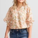 Daytrip  Floral Chiffon Swiss Dot Top SIZE M Photo 0