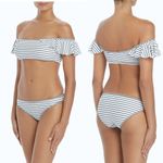 Vince Camuto  Bikini Set White & Black Stripes Ruffled Off Shoulder Size Small Photo 1