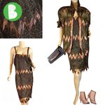 VINTAGE 1980'S KANAR LEATHER AND MESH SHARK BITE HEM COCKTAIL DRESS & JACKET (M) Brown Size M Photo 1