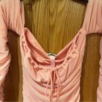 Oh Polly Feel the Frill Bardot Ruched Mesh Bidycon Mini Dress Blush Pink Size 0 Photo 4