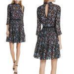 Rebecca Taylor  Silk Solstice Floral High Neck Short Dress Black Size 0 Photo 1
