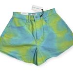 WEWOREWHAT Flare Bell Shorts in Green/Blue Tie Photo 2
