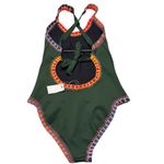 Platinum Swimwear PilyQ Olive Crochet Trim One Piece Small Trendy Vacation Green Photo 2