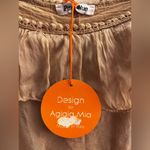 AGLAIA MIA off shoulder Silk midi dress lined long sleeve ruffle oversized Tan Photo 5