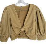 Young, Fabulous + Broke Miranda Cotton Tencel Puff Short Sleeve Tie Front Top L Tan Size L Photo 0