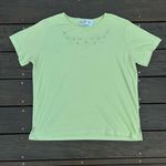 Jaclyn Smith Vintage Pistachio Green Embroidered Floral Cotton T-Shirt Photo 0