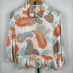 Esprit  Multicolored Ruffle Collar Paisley Boho Flowy Button‎ Up Blouse Photo 5
