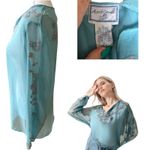 Y2K April Cornell Baby Blue Embroidered Sheer Fairy Blouse Long Sleeve L Size L Photo 4