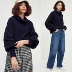 Free People Cowl Neckline Be Yours Pullover Chunky Knit Sweater Black Sz Medium Photo 1