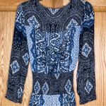 Free People  Mexicali Rose Black Blue Print Smocked Waist Slit Maxi Dress Size XS Photo 14