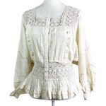 Anthropologie NWT  Love Sam Boho Cotton Lace Peplum Full Sleeve Top Ecru Size S Photo 13
