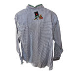 Karen Scott  Vintage Teacher Striped Embroidered Button-Up Shirt Blue/White Large Photo 3