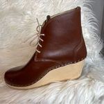 Maguba Leather Wood Wedge Clog Wedge Boot‎ Chocolate Brown Women’s 38 8 Photo 4
