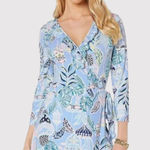 Lilly Pulitzer  Blue Jessalynne Romper Wrap Mini Floral Ruffle Stretch Size M Photo 0