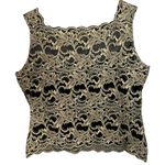 Kay Celine Vtg Y2K Women's XL Lace Tank Top Black Beige Open Mesh Back Neutral Photo 2