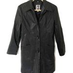 VTG Y2K CS Signature Black Faux Leather Long Club Goth Pleather Matrix Jacket S Photo 0