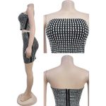 NWOT Sequin Rhinestone Tube Top and Mini Skirt Two Piece Set Black Silver Med Photo 3