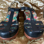 Alegria  Black Leather Platform Sandals with Floral Insole Photo 0