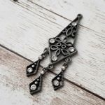 Dark Grey Pendant with Clear Gems Ornate (No Chain Included) Gray Photo 1