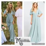 Show Me Your Mumu  faye flutter maxi dress Deep V open back sage crisp size small Photo 1