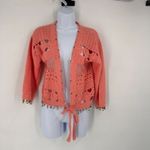 Soft Surroundings  Women's Beaded Crochet Knit Crop Cardigan‎ Pink Size Medium Photo 1